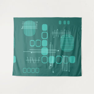 Atomic Abstract Barkcloth Blauwgroen Wandkleed