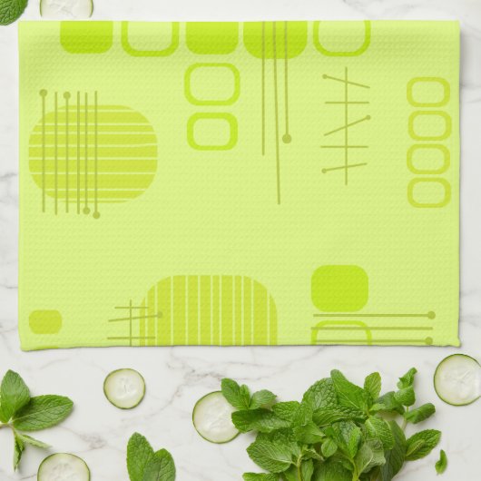 Atomic Abstract Barkcloth Chartreuse Theedoek (Gevouwen)