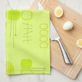 Atomic Abstract Barkcloth Chartreuse Theedoek (Quarter Fold)