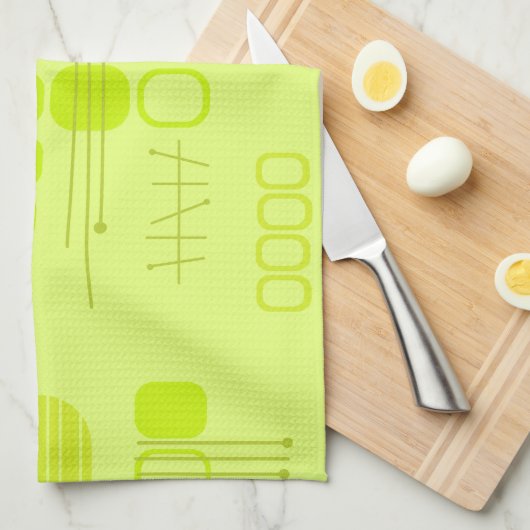 Atomic Abstract Barkcloth Chartreuse Theedoek (Quarter Fold)