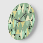 Atomic Age Art Diamonds Mint Green Yellow Grote Klok (Hoek)