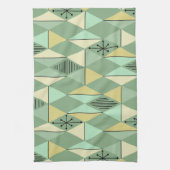 Atomic Age Art Diamonds Mint Green Yellow Theedoek (Verticaal)