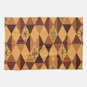 Atomic Age Art Diamonds Ochre Maroon Theedoek