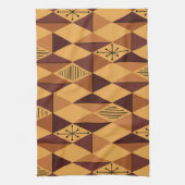 Atomic Age Art Diamonds Ochre Maroon Theedoek (Verticaal)