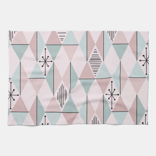 Atomic Age Art Diamonds Pastel Pink Green Theedoek (Horizontaal)