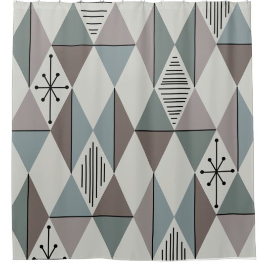 Atomic Age Art Diamonds Sage Grey Douchegordijn (Voorkant)