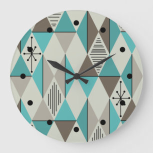 Atomic Age Art Diamonds Turquoise Gray Grote Klok