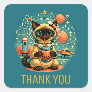 Atomic Age Boba Siamese Astronaut Kat Dank Je Vierkante Sticker