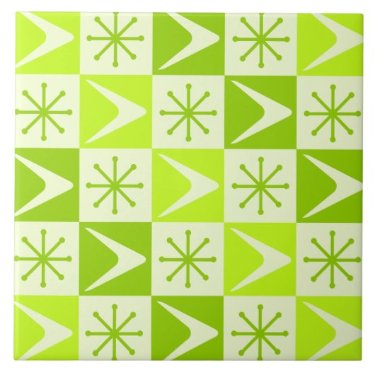 Atomic Age Checkered Boomerangs Chartreuse Tegeltje (Voorkant)
