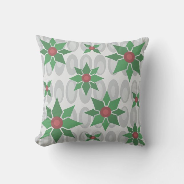 Atomic Age Christmas Holly Silver Kussen (Voorkant)