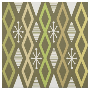 Atomic Age Diamond Columns Olijfgroen Stof