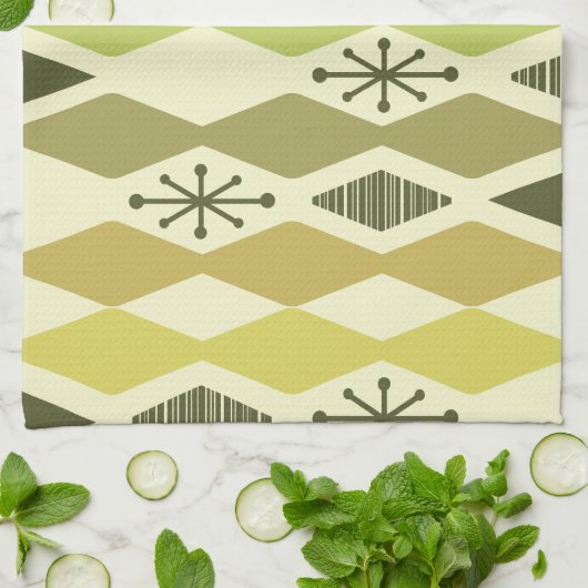 Atomic Age geometrische chartreuse Theedoek (Gevouwen)