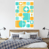Atomic Age Mid Century Abstract Blauwgroen, Aqua,  Canvas Afdruk (Insitu (Slaapkamer))