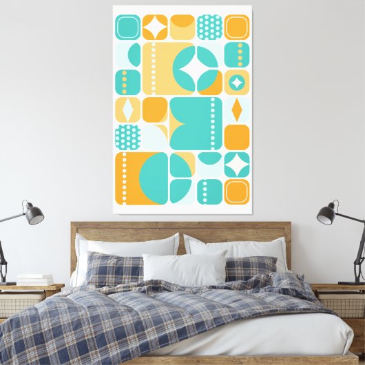 Atomic Age Mid Century Abstract Blauwgroen, Aqua,  Canvas Afdruk (Insitu (Slaapkamer))