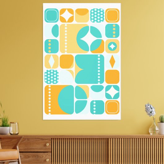 Atomic Age Mid Century Abstract Blauwgroen, Aqua,  Canvas Afdruk (Insitu (Woonkamer))