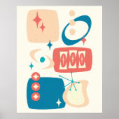 Atomic Age Mid Century Abstracte blauwe perzik Poster (Voorkant)