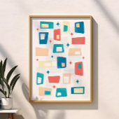 Atomic Age Mid Century Moderne Blokken Blauwe Perz Poster