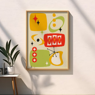 Atomic Age Mid Century Rood Geel Groen Abstract Poster