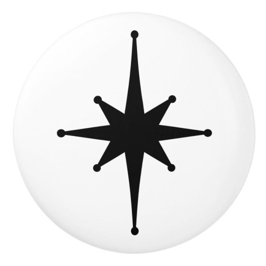 Atomic Age Retro 50s Starburst Single in zwart Keramische Knop (Voorkant)