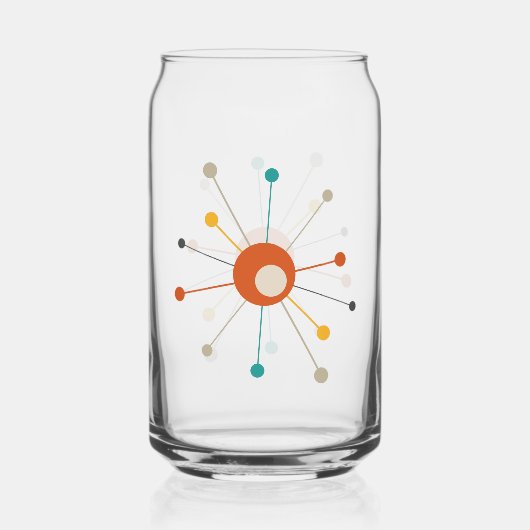 Atomic Age Rood Geel Blauwgroen Starburst Midden E Blikvorm Glas (Voorkant)