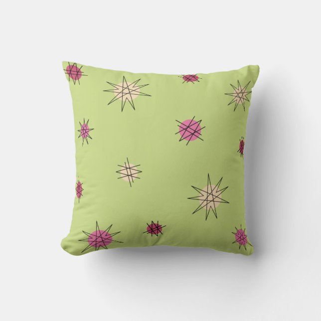 Atomic Age Starburst Planets Lime Green Kussen (Voorkant)
