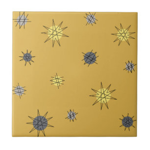 Atomic Age Starburst Planets Ochre Grey Tegeltje
