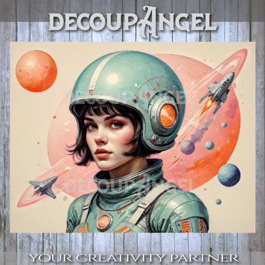 Atomic Age vrouw in de ruimte #1 Decoupage Tissuepapier