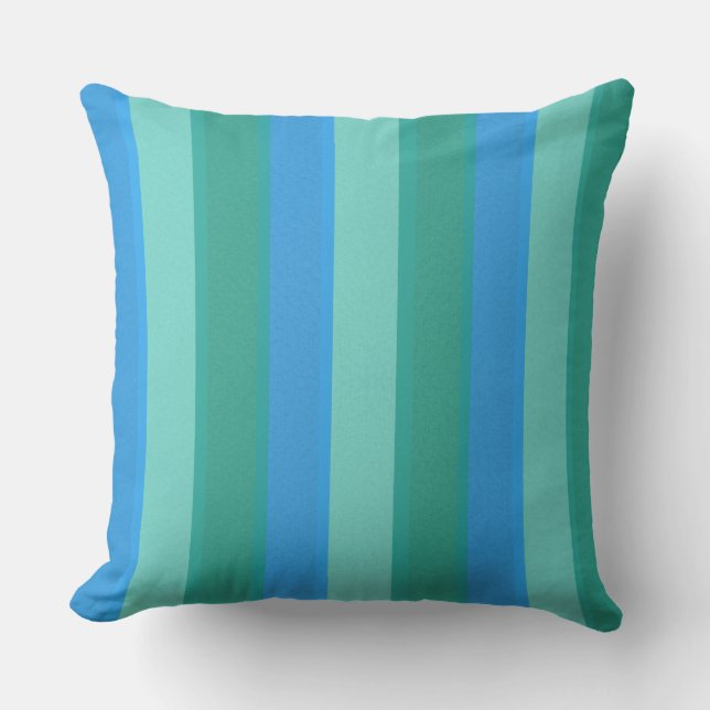 Atomic Blauwgroen en Turquoise Strepen Outdoor Kus Buitenkussen (Voorkant)