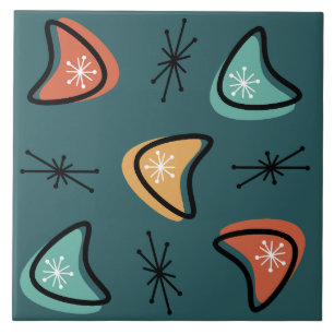 Atomic Boomerangs Starbursts Blauwgroen Tegeltje