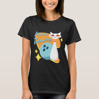 Atomic Cat in Mid-Century Modern Bowling Design T-shirt