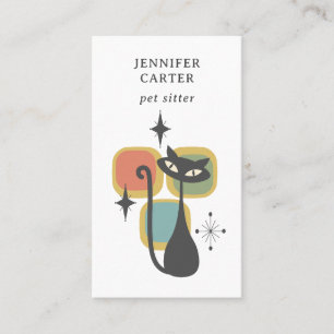 ATOMIC CAT MID CENTURY SQUARES PET SITTER GEEL VISITEKAARTJE