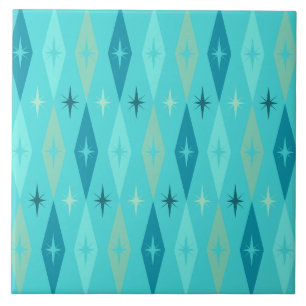 Atomic Diamonds Stars Turquoise uit 1950 Tegeltje
