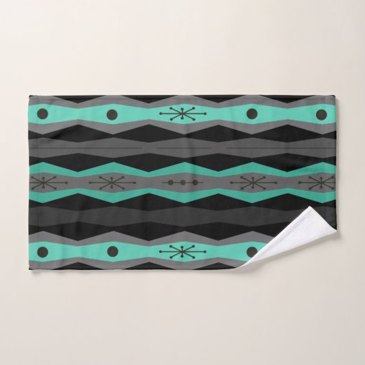 Atomic Era Abstract Columns Black Turquoise Bad Handdoek (Handdoek)