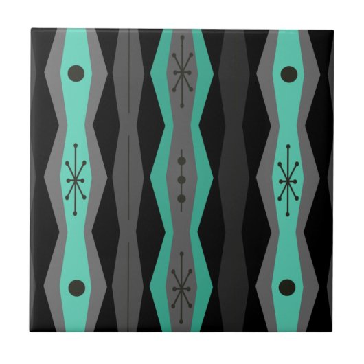 Atomic Era Abstract Columns Black Turquoise Tegeltje (Voorkant)