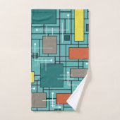 Atomic Era Abstracte lijnen Boxes Turquoise Handdoek (Handdoek)