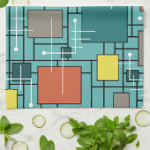 Atomic Era Abstracte lijnen Boxes Turquoise Theedoek (Gevouwen)