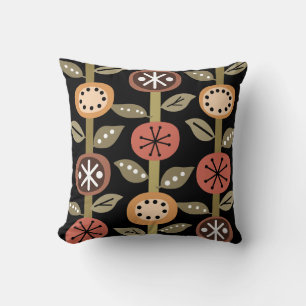 Atomic Era Flowers Art Black Colorful Kussen
