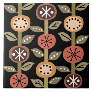 Atomic Era Flowers Art Black Colorful Tegeltje