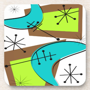 Atomic Era Geïnspireerd Boemerang-ontwerp Bier Onderzetter