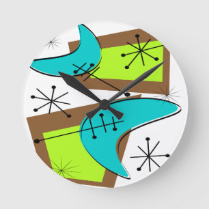 Atomic Era Geïnspireerd Boemerang-ontwerp Ronde Klok