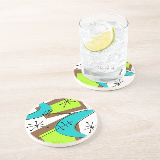 Atomic Era Geïnspireerd Boemerang-ontwerp Zandsteen Onderzetter (Zijkant)