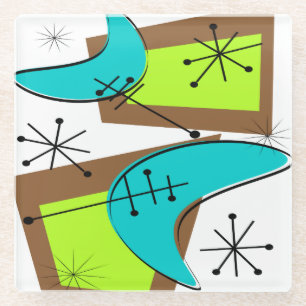 Atomic Era Geïnspireerd Boomerang Design Sandstone Glazen Onderzetter