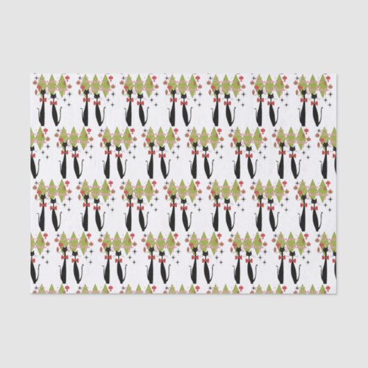 Atomic Era MCM kerstkool Cat Tissuepapier (Voorkant)