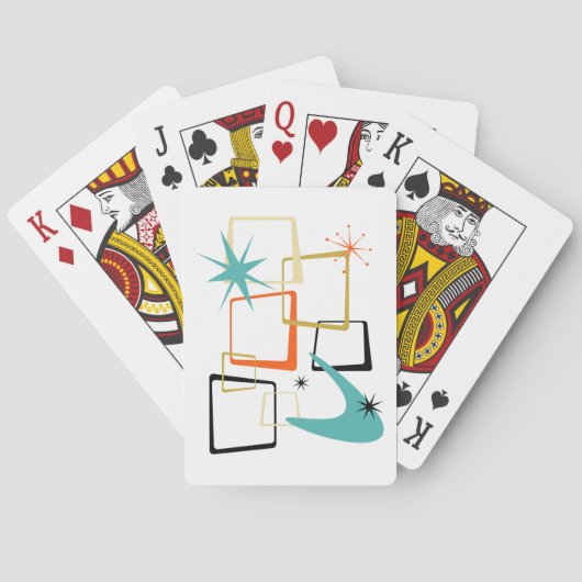 Atomic Era Squares Boomerang Starburst Midden eeuw Pokerkaarten (Achterkant)