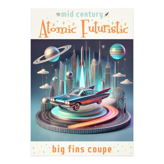 Atomic Futuristic Big Fins Coupe Car Foto Afdruk (Voorkant)