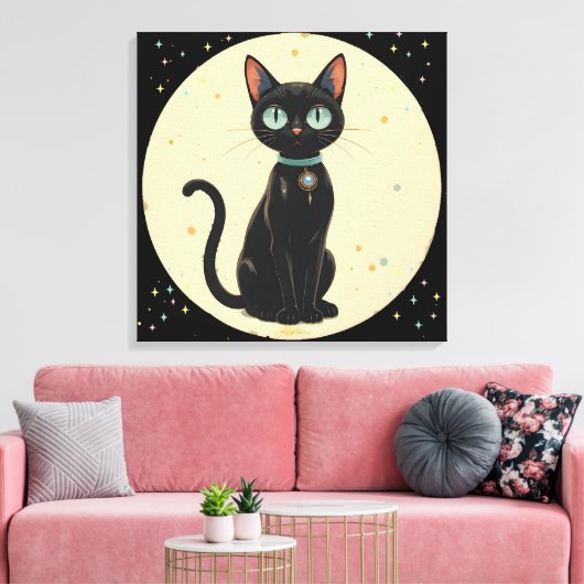 Atomic Futuristic Black Cat Moon Canvas Afdruk (Insitu (Woonkamer))