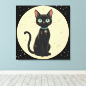 Atomic Futuristic Black Cat Moon Canvas Afdruk (Insitu (Houten vloer))