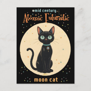 Atomic Futuristic Black Cat Moon met tekst Briefkaart