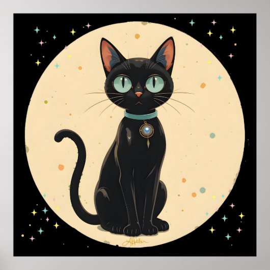 Atomic Futuristic Black Cat Moon Poster (Voorkant)