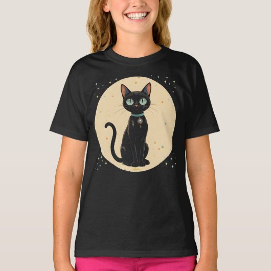 Atomic Futuristic Black Cat Moon T-shirt (Voorkant)